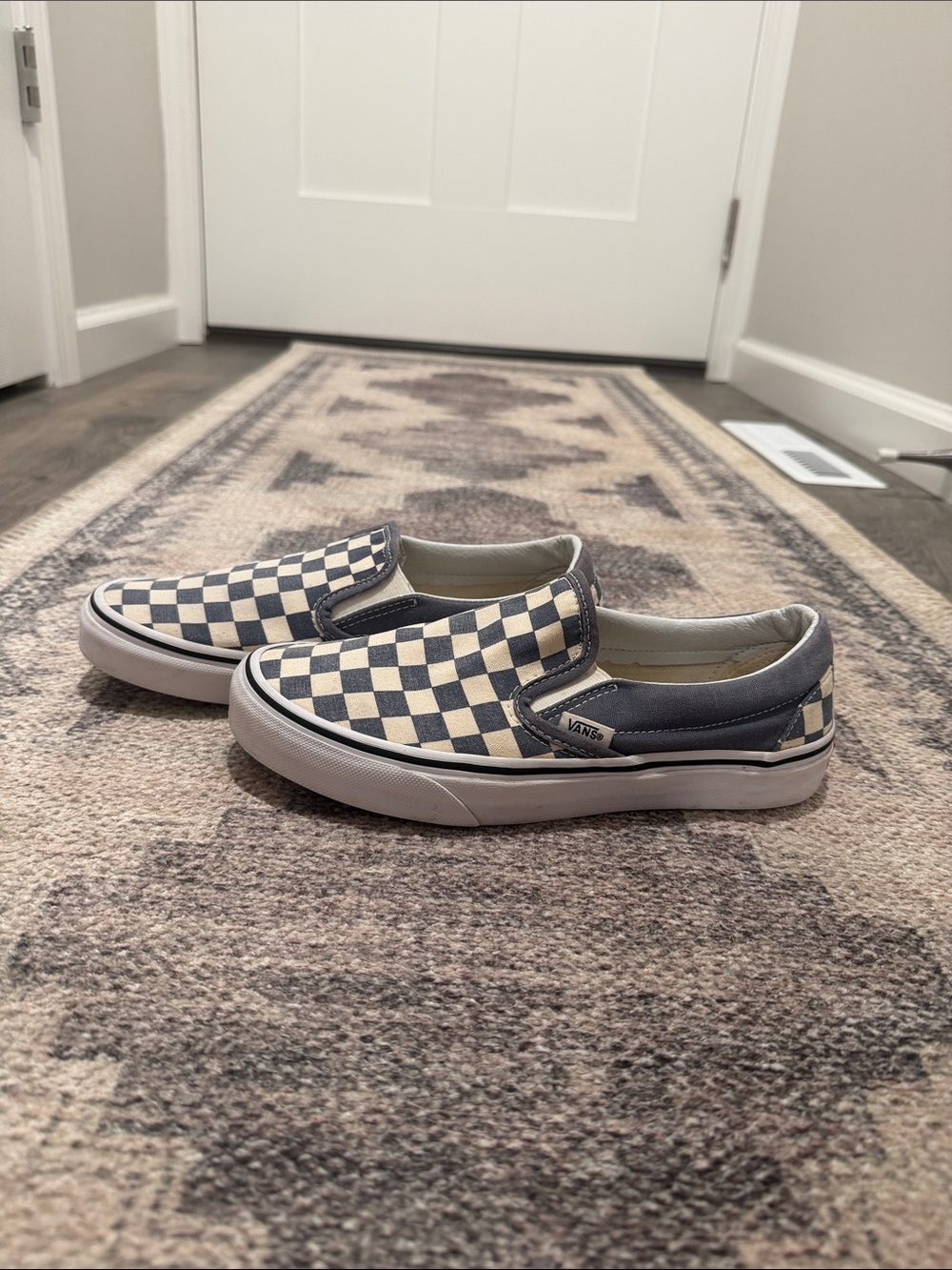 Vans Women’s Slip-On Checkerboard Sneakers - Navy and White